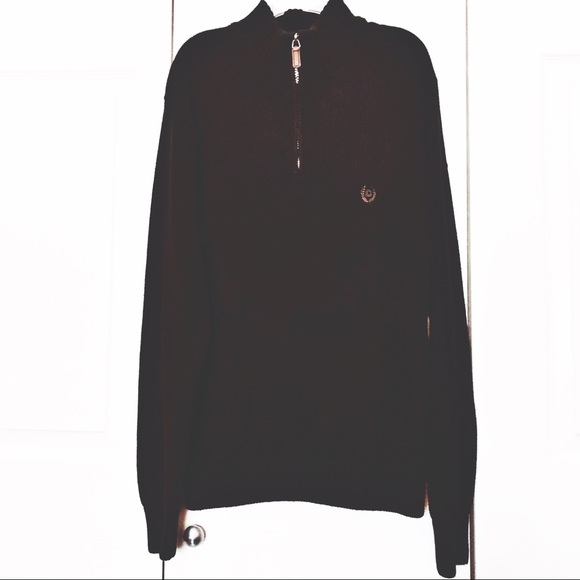 Chaps Black Long Sleeve Zipper Front Cotton Sweater - Picture 1 of 6